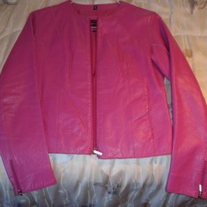 pink leather jacket